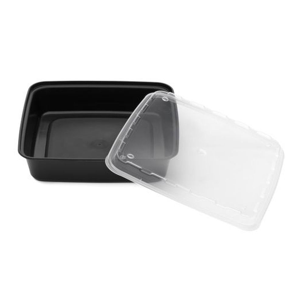 48 Ounce Black Square Container with Lid Clear Vented Lid