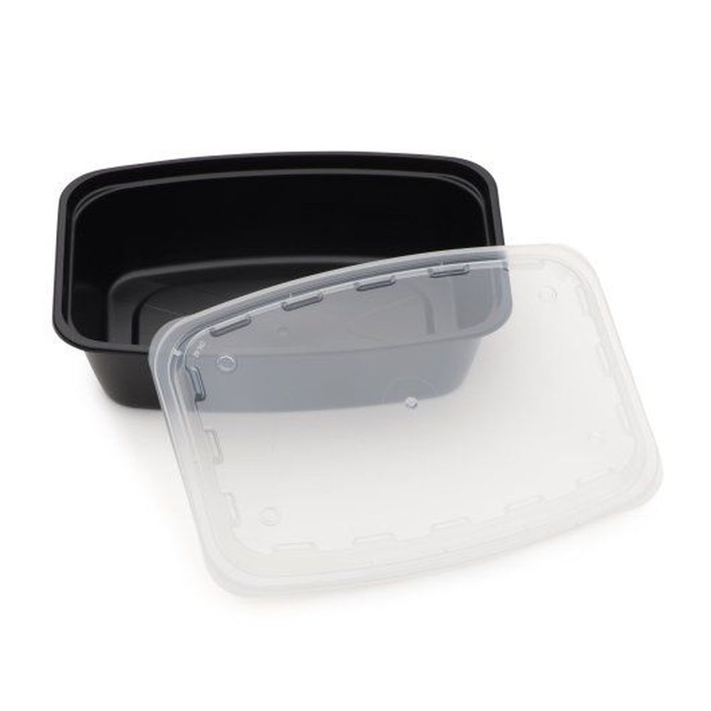 Black Rectangular Plastic Container with Clear Vented Lid
