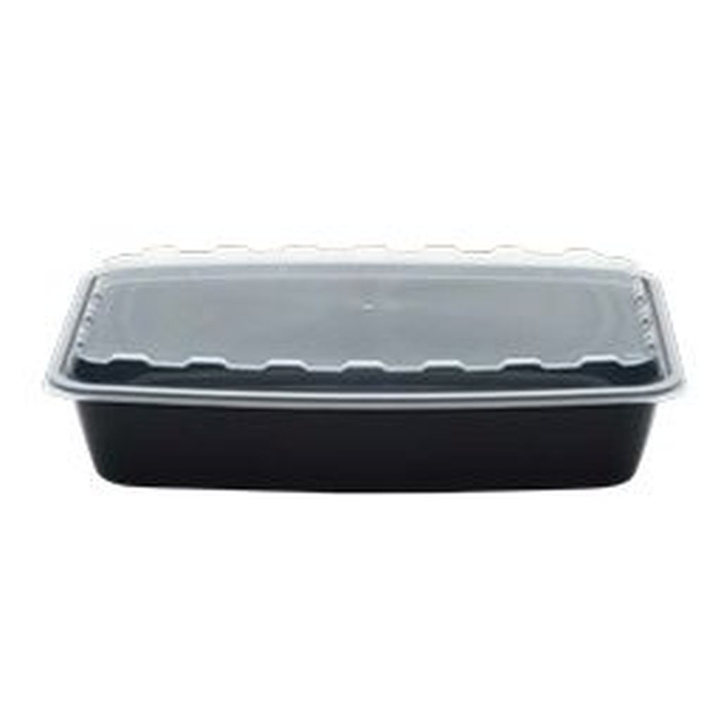 84 Ounce Rectangular Black Container with Clear Lid