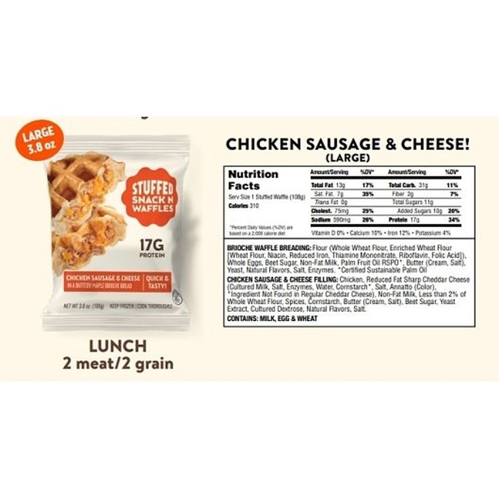 Individually Wrapped Chicken Sausage and Cheese Waffles