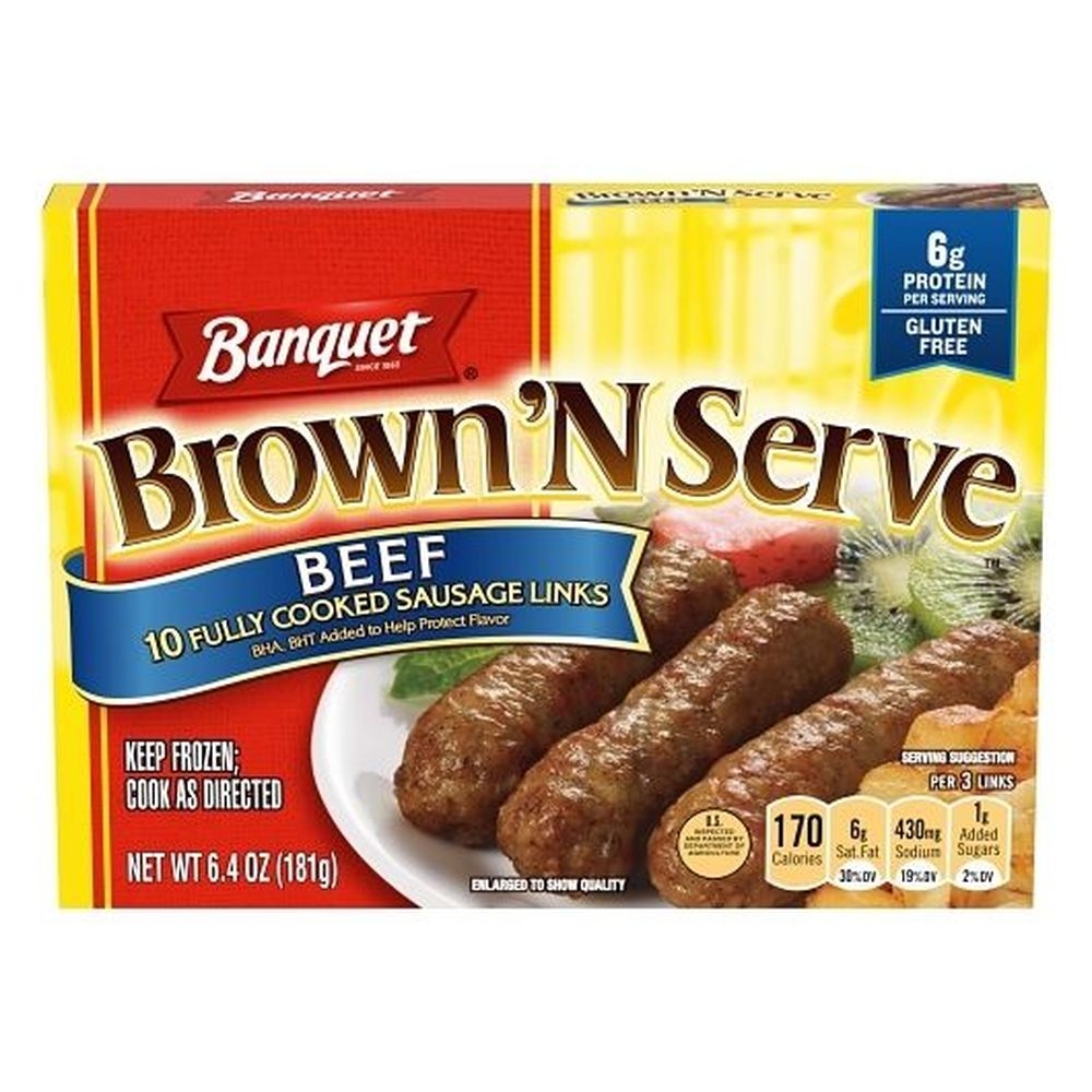 Banquet Brown N Serve Beef Sausage Link, 6.4 Ounce -- 12 per case.