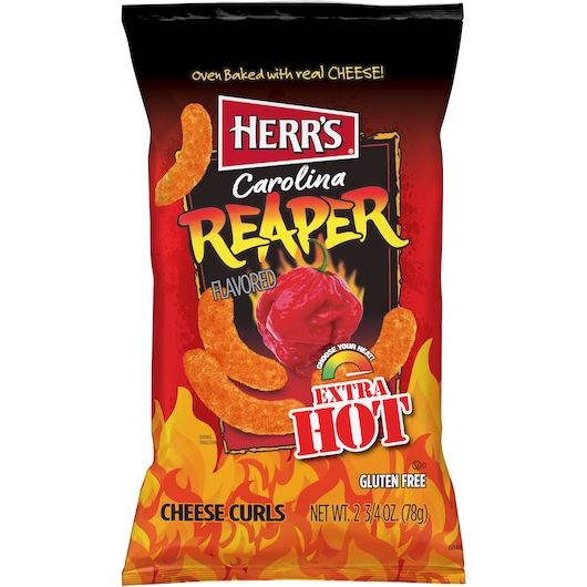 Herr Foods Carolina Reaper Hot Cheese Curls, 2.75 Ounce -- 12 per case