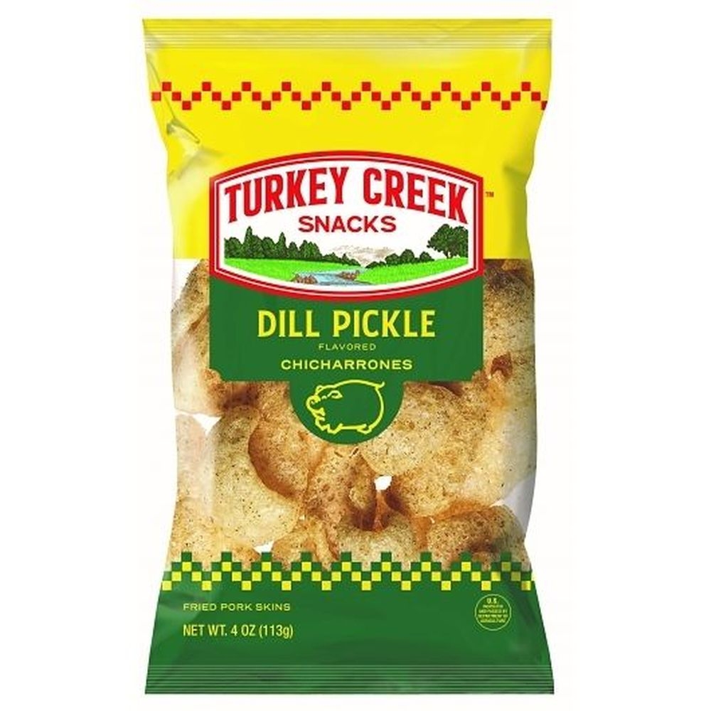 Turkey Creek Dill Pickle Pork Rinds, 4 Ounce -- 12 per case