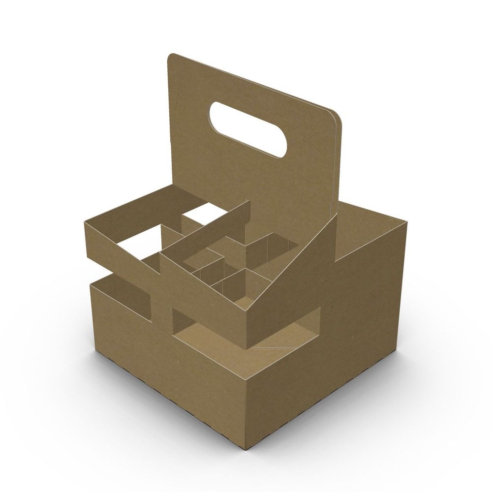 Graphic Packaging Kraft 4-cell Cup Carrier With Handle, 7 X 7 X 9.25 Inch -- 200 Per Case