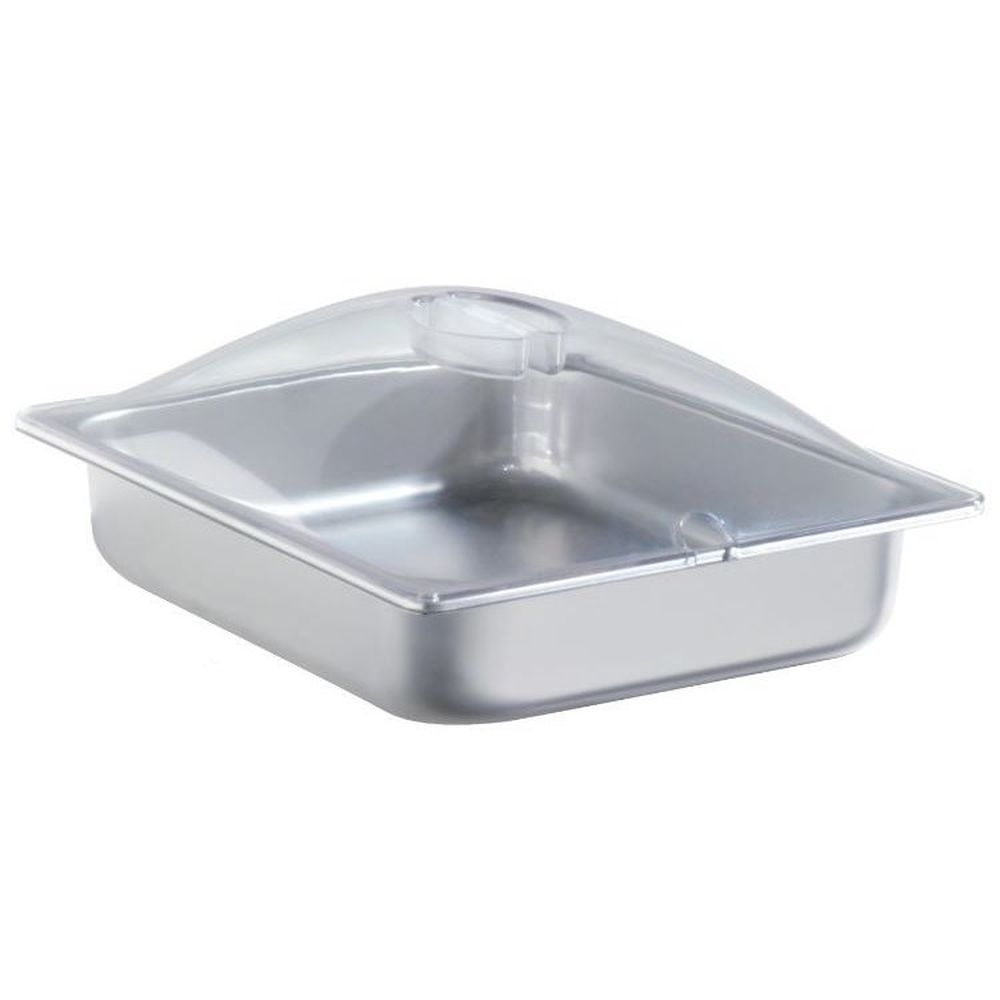 Cadco Stainless Steel Half Size Steam Pan with Clear Polycarbonate Lid, 12 7/8 x 5 x 10 1/2 inch.