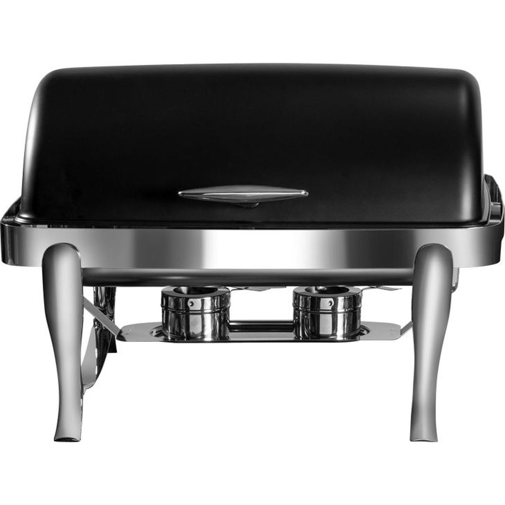 Roll Top Matte Black Rectangle Chafer with 9 Liter Food Pan