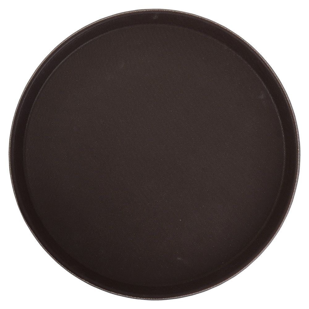 Winco Brown Round Rubber Lined Easy Hold Tray, 11 x 11 x 0.75 inch.
