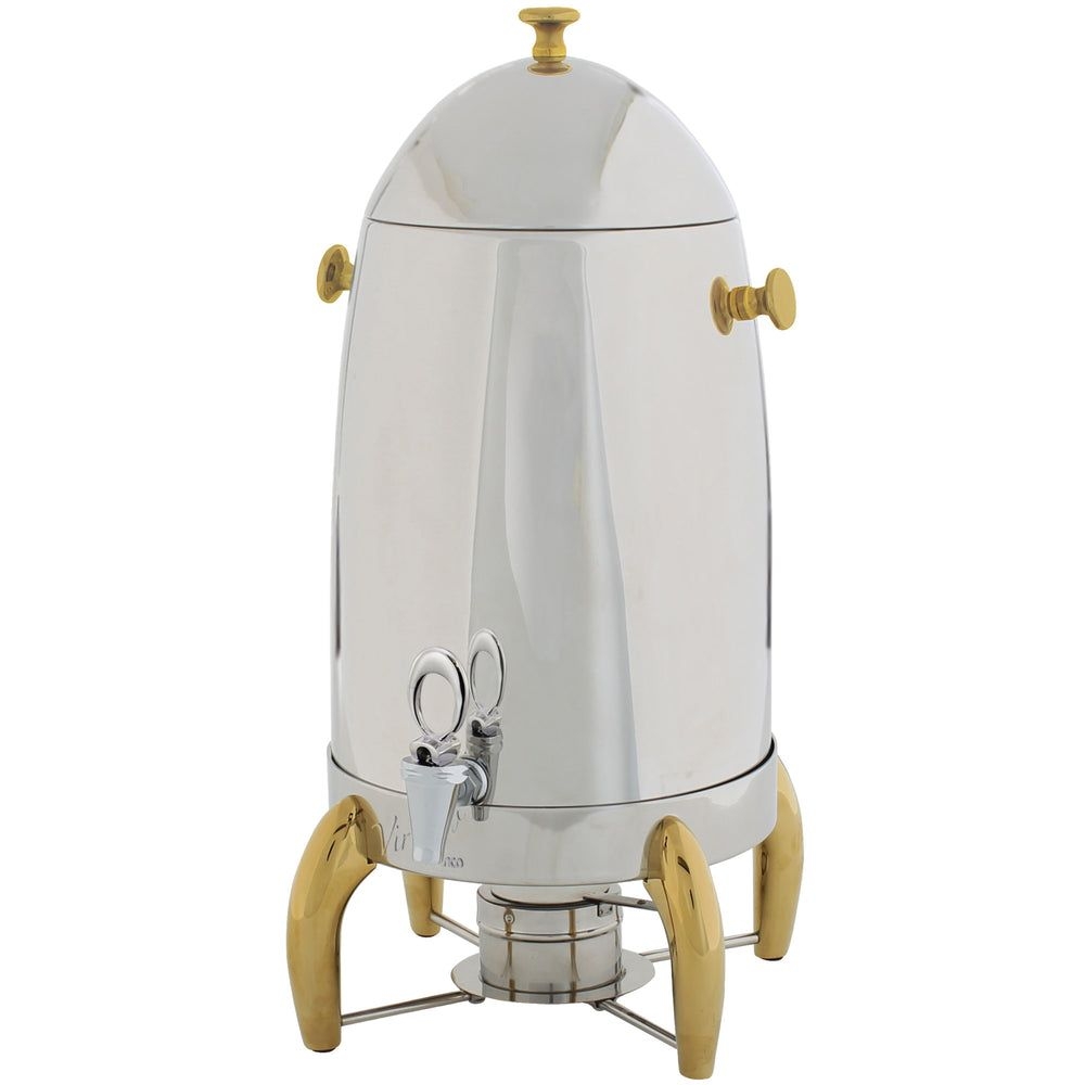 Winco Virtuoso Stainless Steel Gold Accent Coffee Urn, 5 Gallon.