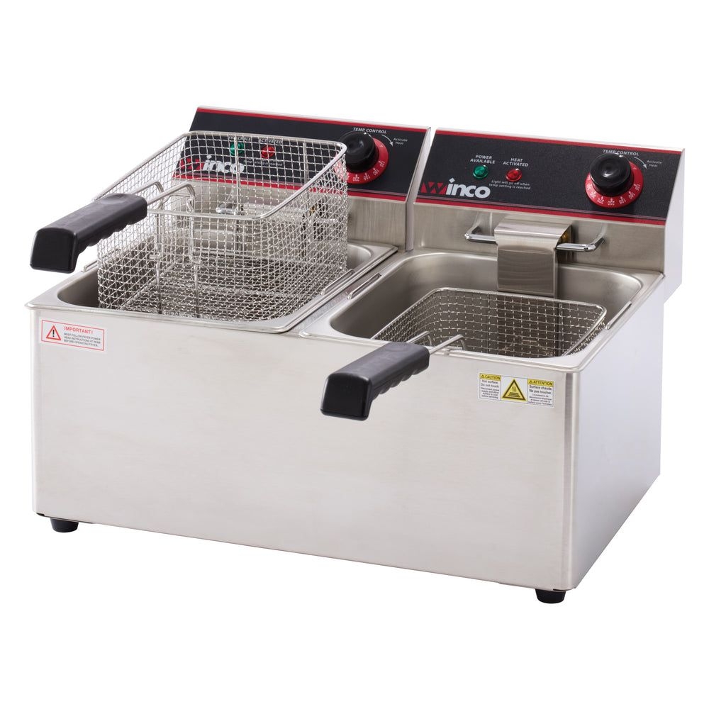 Winco Electric Twin Well Deep Fryer, 32 Pound Capacity.