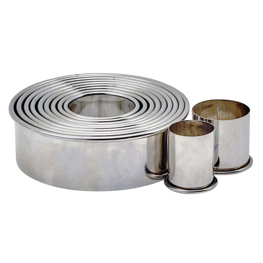 Winco Stainless Steel Plain Round 11 Piece Cookie Cutter Set, 1 to 3 inch Dia x 1 inch Height -- 12 set per case.