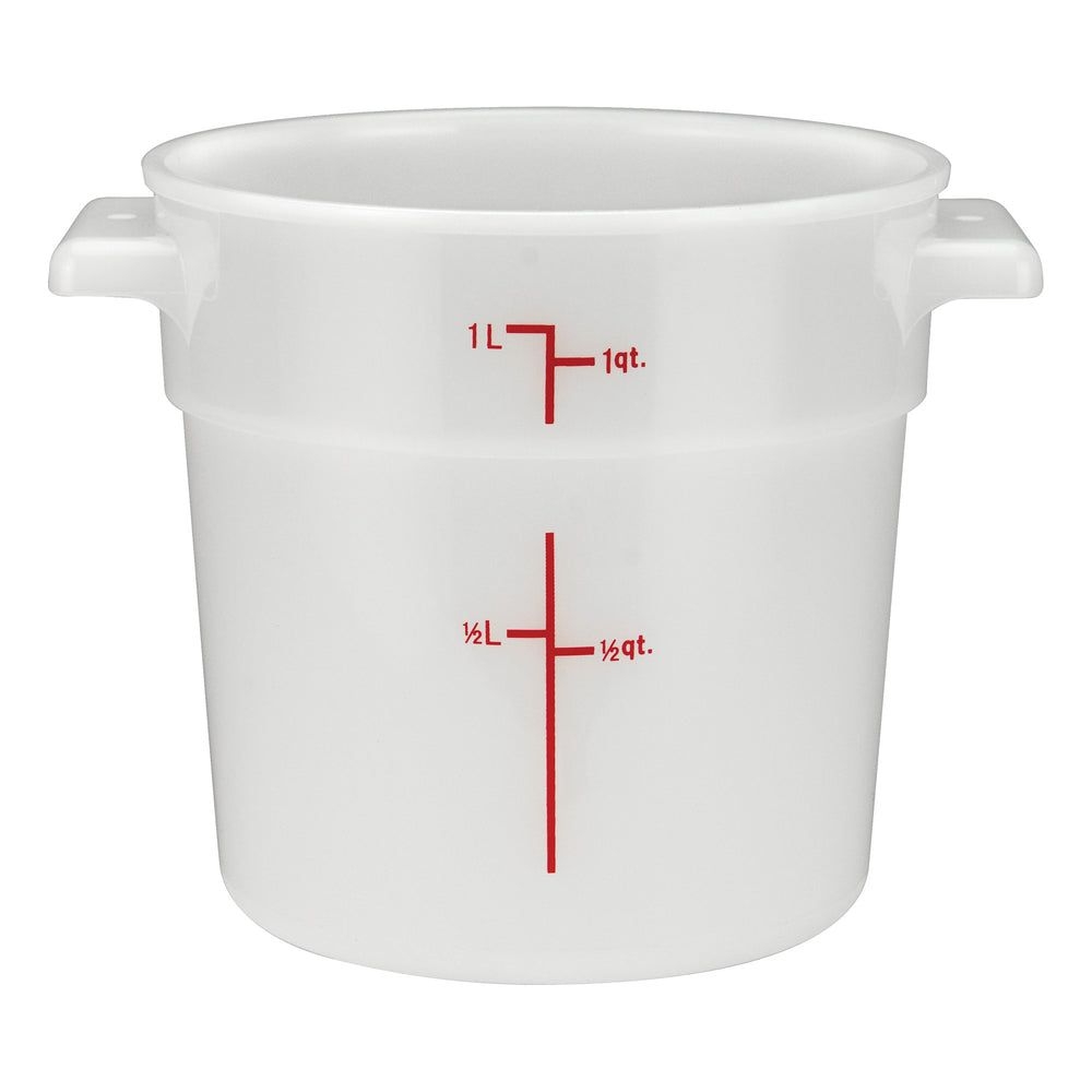 Winco White Polypropylene Round Food Storage Container, 1 Quart Capacity -- 12 Per Case