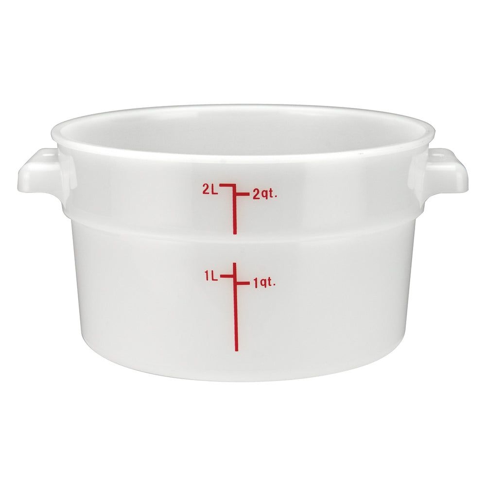 Winco White Polypropylene Round Food Storage Container, 2 Quart Capacity -- 12 Per Case