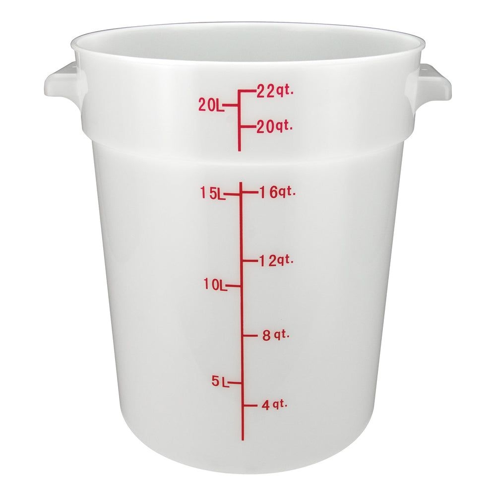 Winco White Polypropylene Round Food Storage Container, 22 Quart Capacity -- 6 Per Case