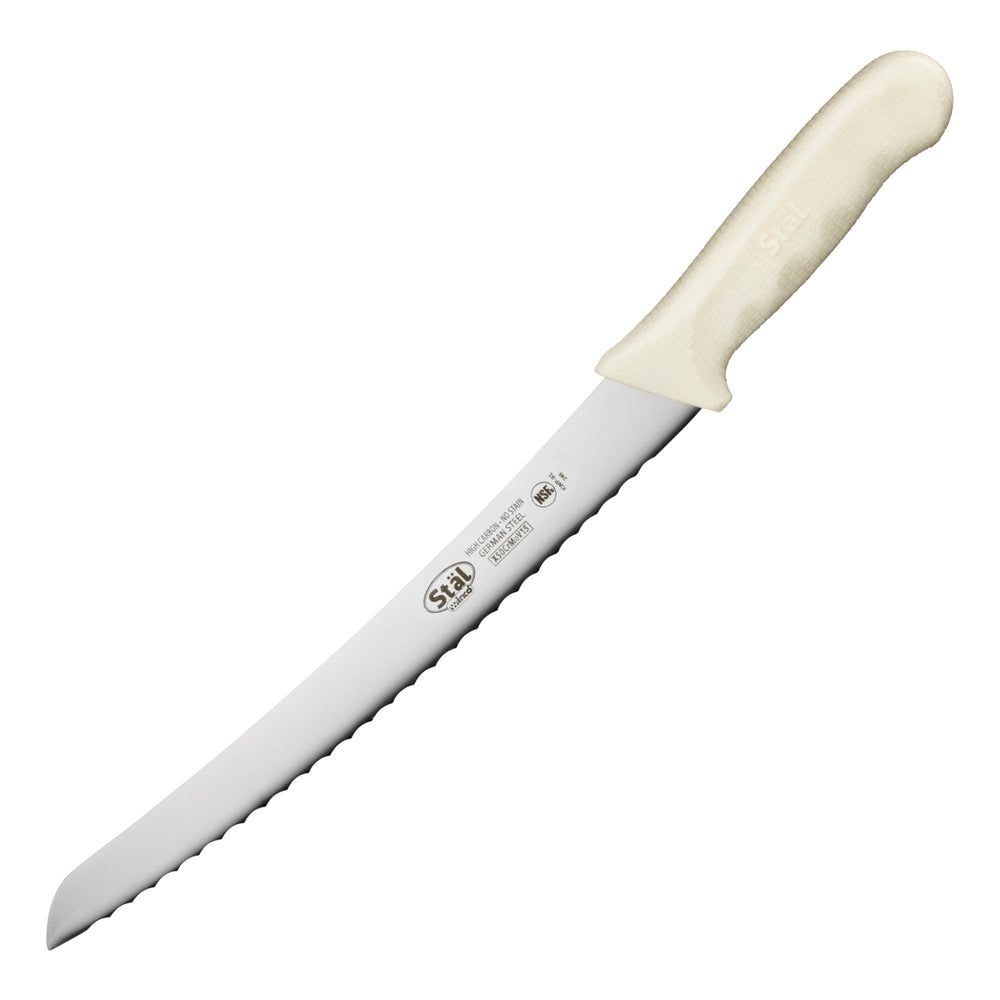 Winco Stal Curved Bread Knife with White Polypropylene Handle, 9.5 inch -- 6 per case.