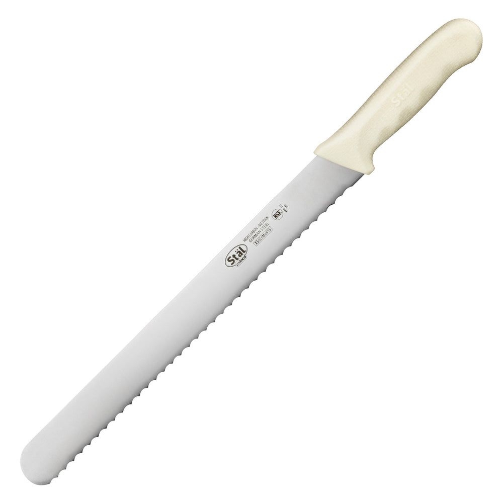 Winco Stal Wavy Edge Bread Slicer Knife with White Polypropylene Handle, 12 inch -- 6 per case.