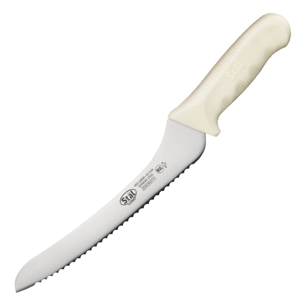 Winco Stal Offset Bread Knife with White Polypropylene Handle, 9 inch -- 6 per case.