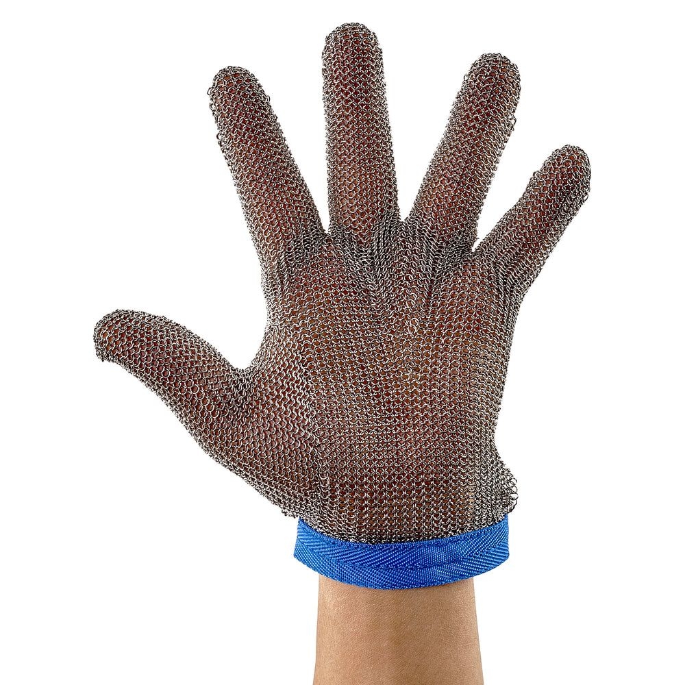 Winco Blue Strap 18/8 Stainless Steel Large Protective Mesh Glove -- 10 Per Case