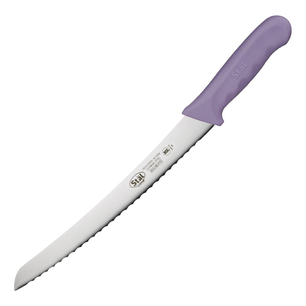 Winco Stal Curved Bread Knife with White Polypropylene Handle, 10 inch -- 6 per case.