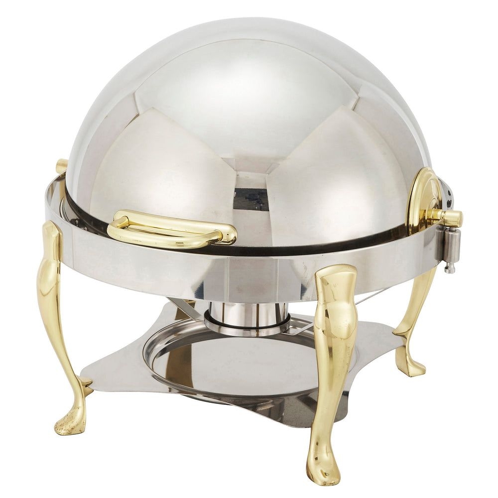 Winco Vintage Round Roll Top Gold Plated Chafing Dish, 6 Quart -- 1 set.