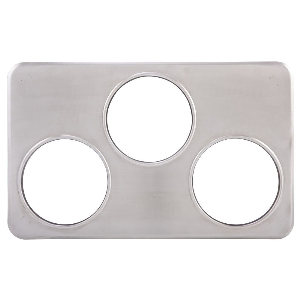 Winco Stainless Steel Rectangle Adaptor Plate With Three 6 3/8 Inch Inset Holes, 21.06 X 13.06 X 0.88 Inch