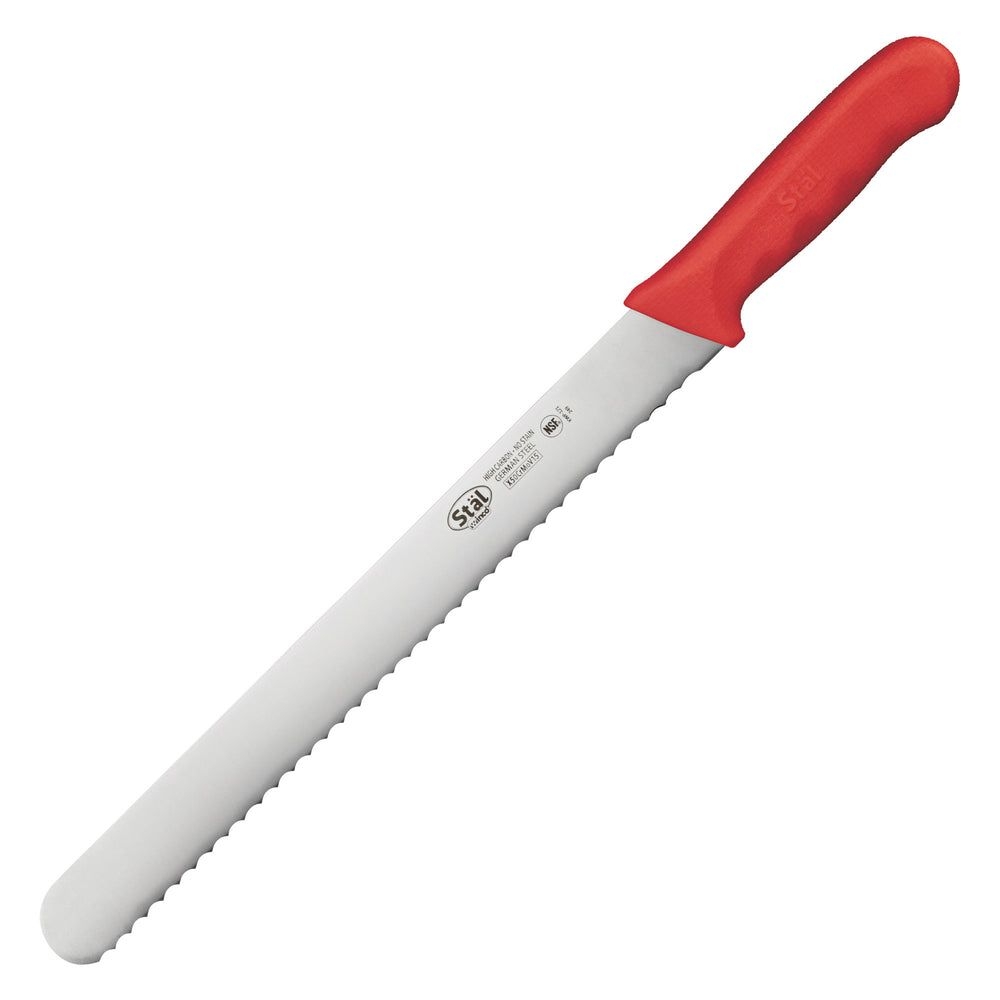Winco Stal Wavy Edge Bread Slicer Knife with Red Polypropylene Handle, 12 inch -- 6 per case.