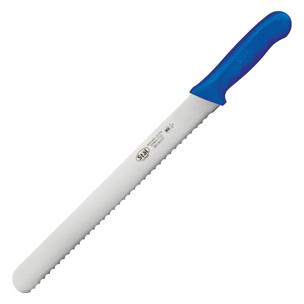 Winco Stal Wavy Edge Bread Slicer Knife with Blue Polypropylene Handle, 12 inch -- 6 per case.
