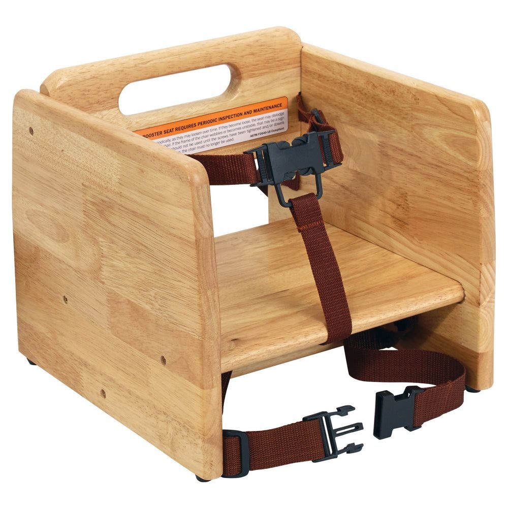 Natural Winco Stacking Booster Seat with Additional Strap, 11.73 x 11.89 x 10.55 inch.