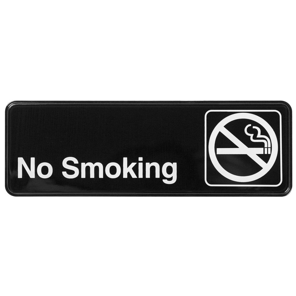 Winco Black No Smoking Information Sign with Symbol, 3 x 9 inch.