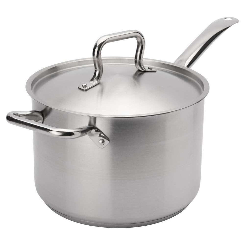 Browne Elements Stainless Steel Sauce Pan With Cover, 10 Quart Capacity