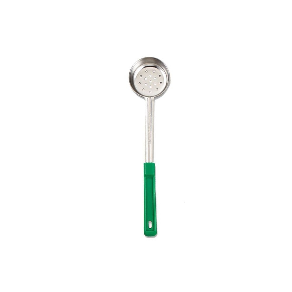 Stainless Steel One Piece Perforated Portioner with Green Handle