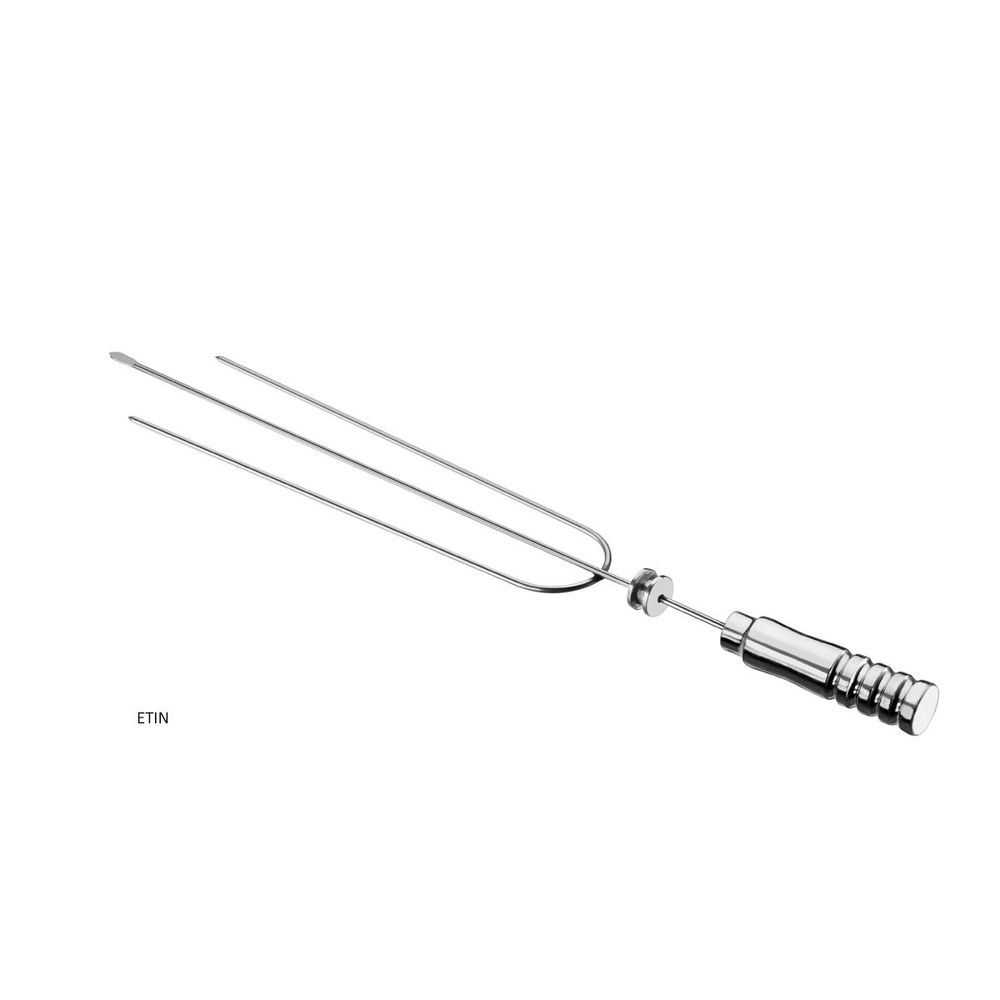 Stainless Steel Triple Skewer with Aluminum Coated Wooden Thermal Handle