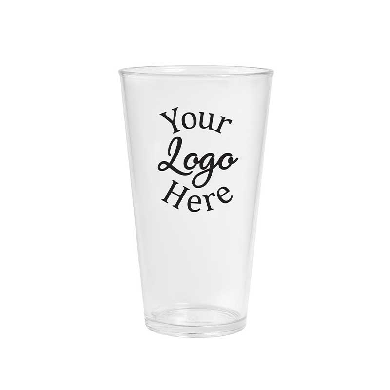 Clear Crystal Styrene Plastic Pint with 1 COLOR Custom Logo
