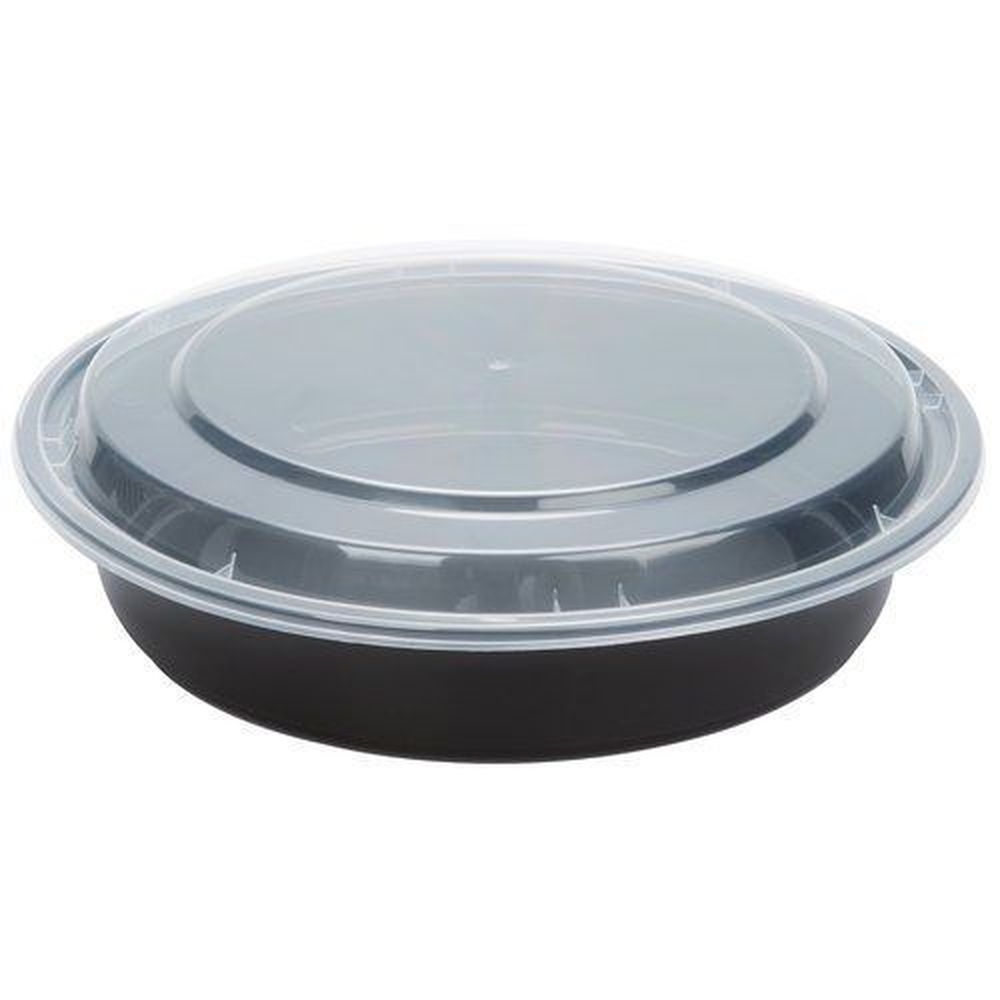 Black Base 9 inch Deep Round Microwaveable Container with Clear Lid