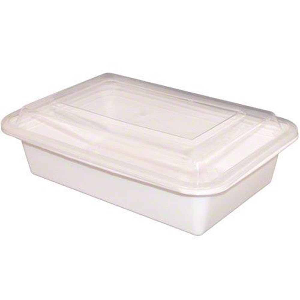 White Base 8 x 6 inch Deep Rectangular Microwaveable Container with Clear Lid