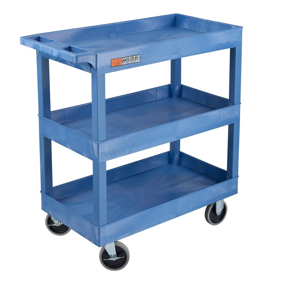 Luxor Blue Heavy Duty Three 32 x 18 inch Tub Shelves Cart