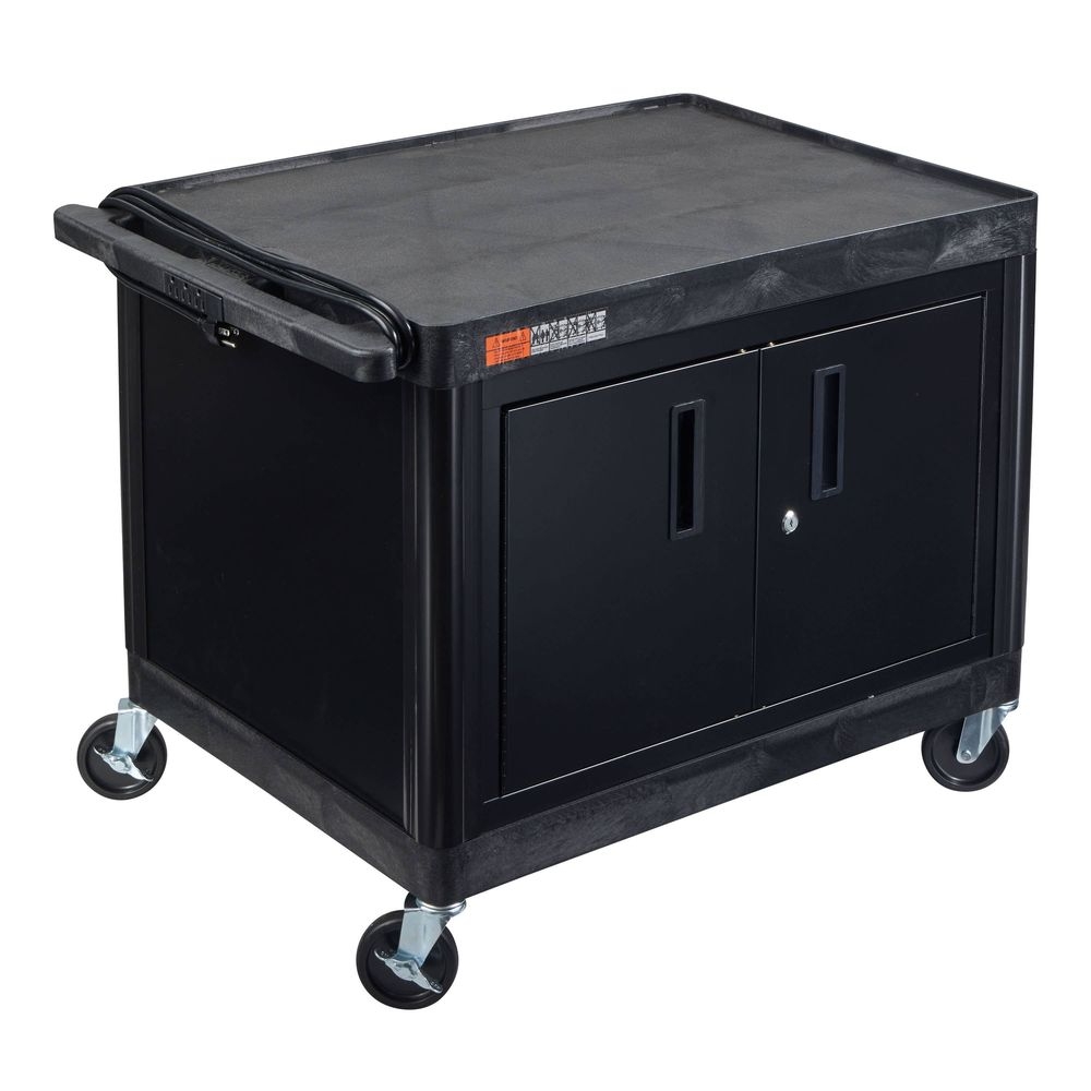 Luxor Black 2 Large Shelves Cabinet AV Cart with Electric Assembly, 32 x 24 x 27 inch Height