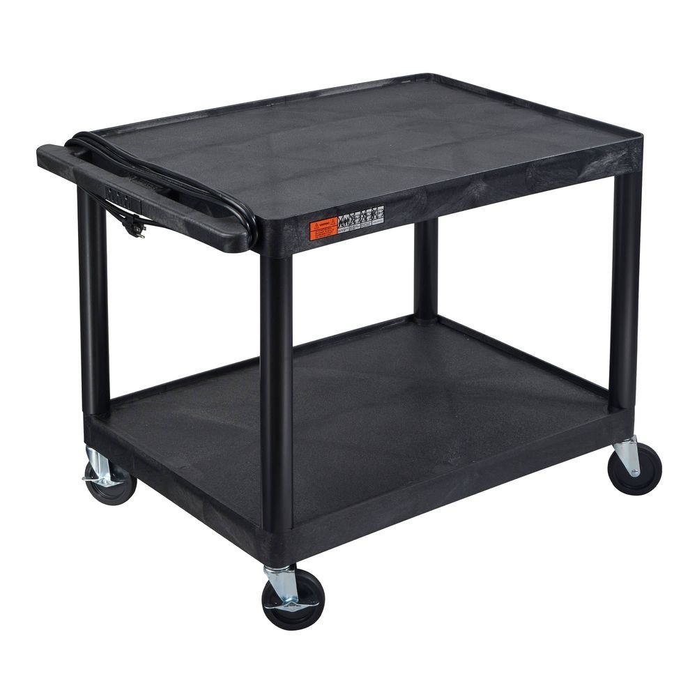 Luxor Black Two Shelves Electric AV Cart, 32 x 24 x 27 inch Height
