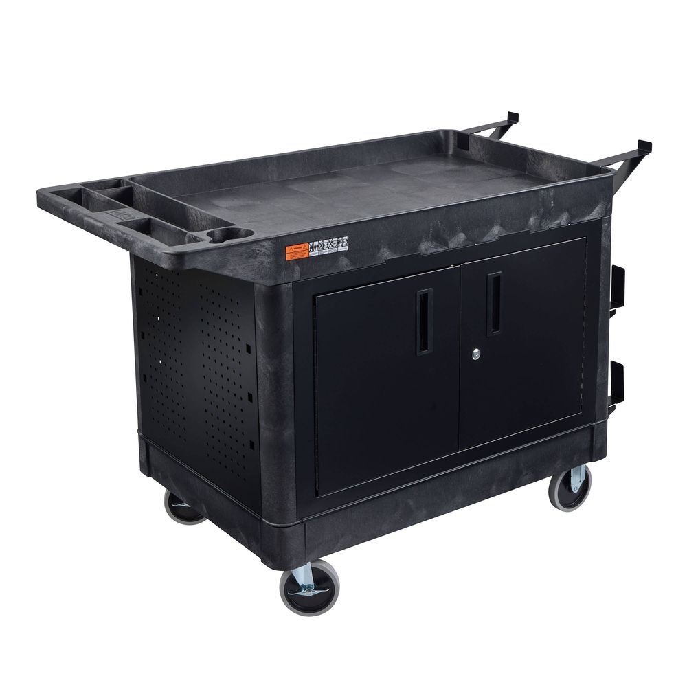 Luxor Black Industrial Work Cart with Locking Cabinet, 25.5 x 45.5 x 33 inch