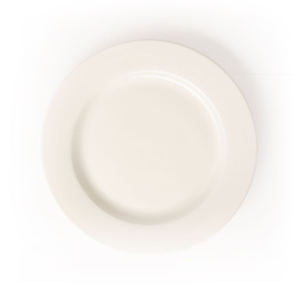 White Porcelain Dinner Plate with Wide Rim 10.5 in