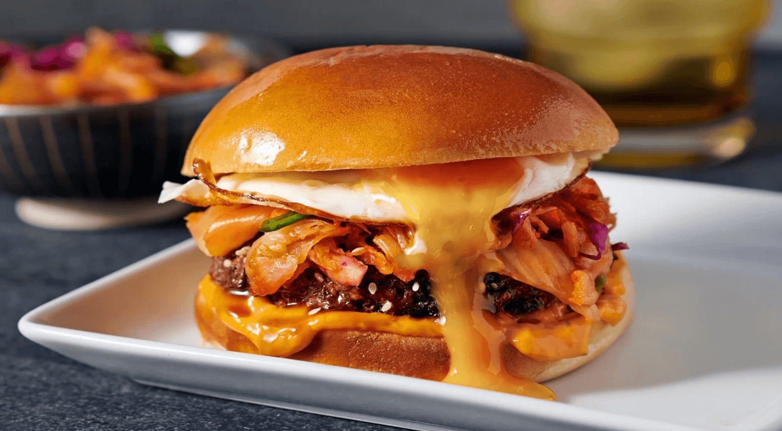 Korean Burger with Kimchi and Egg