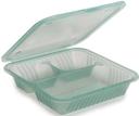 GET Enterprises Eco Takeouts Polypropylene Flat Top Jade 3 Compartment Food Container, 9 x 9 inch -- 12 per case