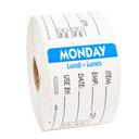 National Checking Company Dateit Blue Trilingual Item/Date/Use By Removable Label - Monday, 2 x 3 inch -- 500 per case.