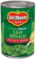 Del Monte No Salt Added Leaf Spinach, 13.5 Ounce Can -- 12 per case