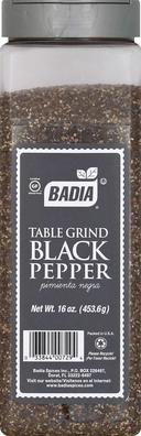 Badia Table Grind Rollermill Black Pepper, 16 Ounce Bottle -- 6 per case