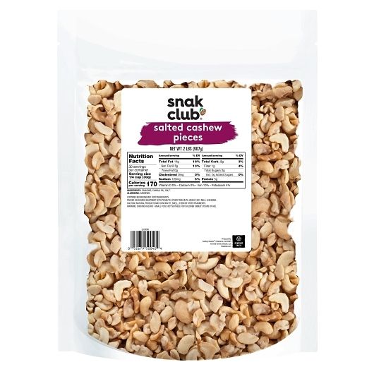 Snak Club Roasted and Salted Cashew Pieces - Bulk, 32 Ounce -- 3 per case