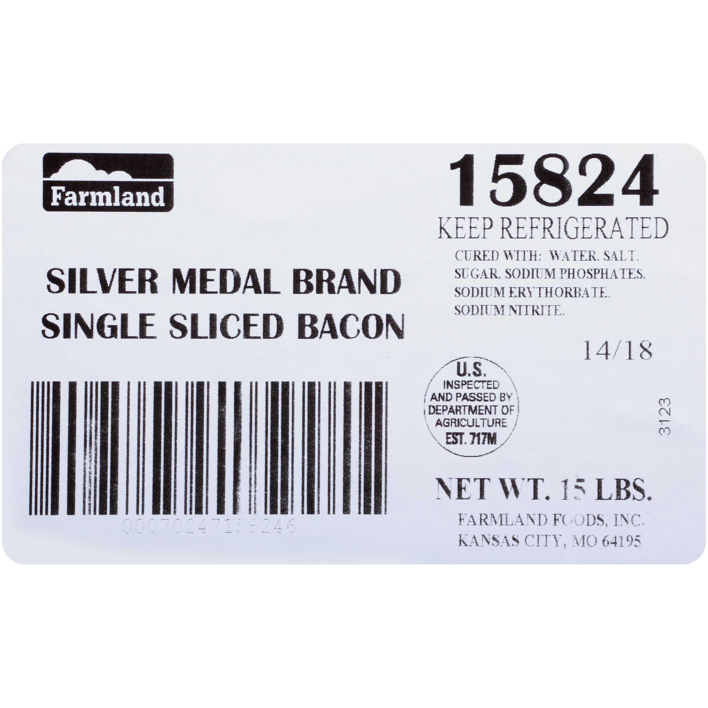 Farmland Silver Medal Single Sliced Bacon, 14/18 Slice.