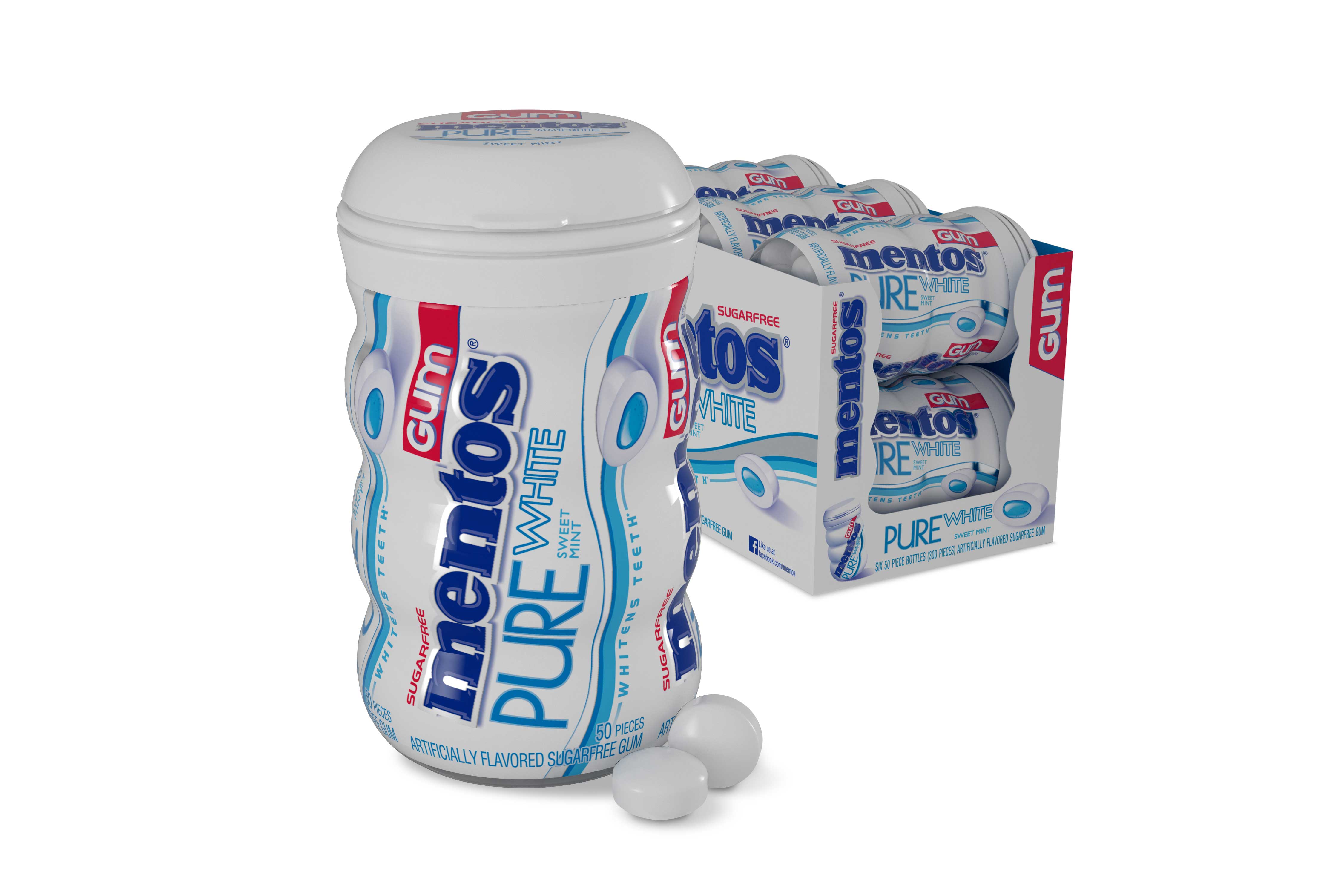 Mentos Pure Sweet Mint White Gum -- 36 per case.