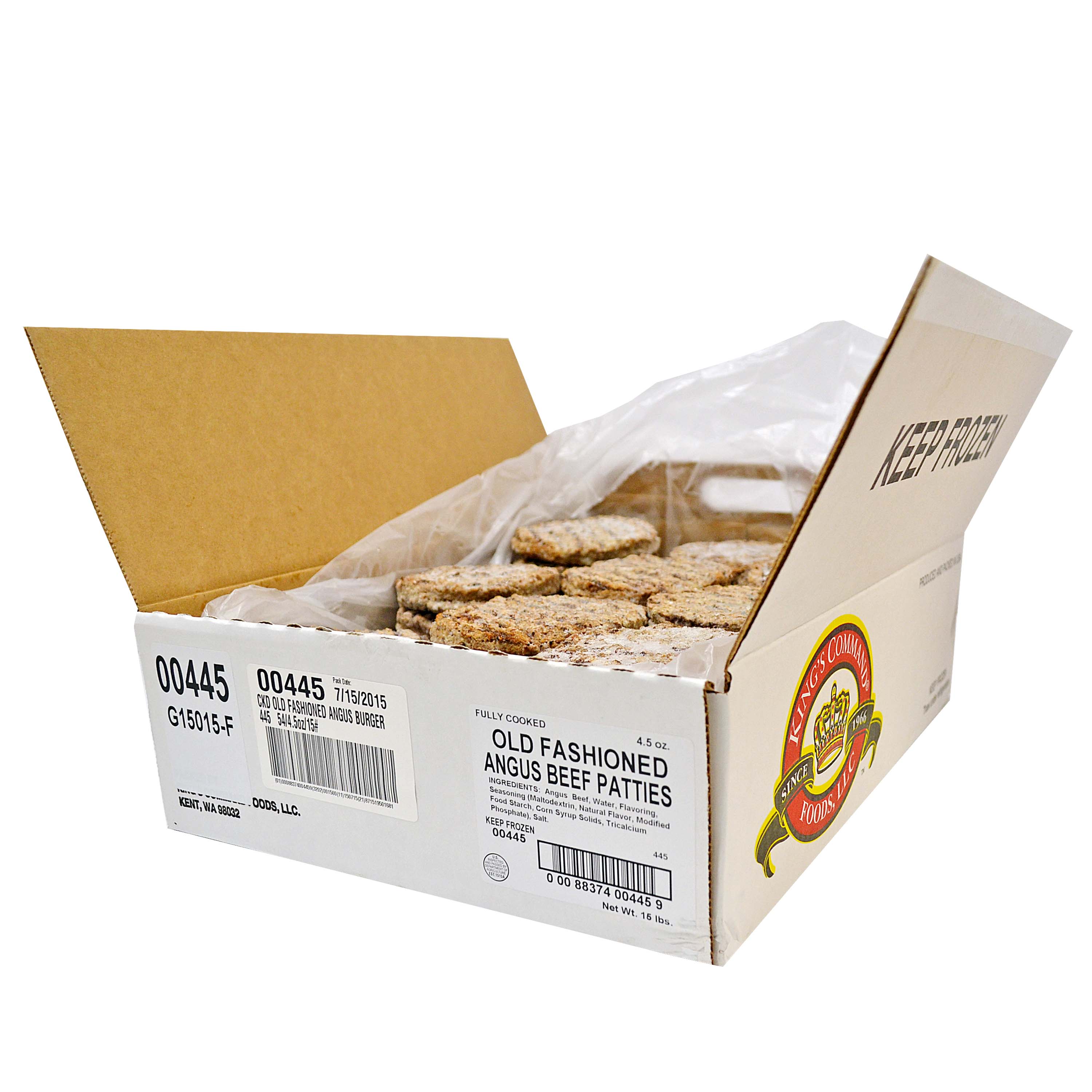 Kings Command Foods Fully Cooked Old Fashioned Angus Beef Patties, 4.5 Ounce Portions -- 54 per case.