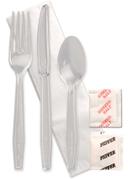 Monarch Polystyrene Clear Fork Knife Teaspoon Salt and Pepper Napkin Kit -- 250 per case.