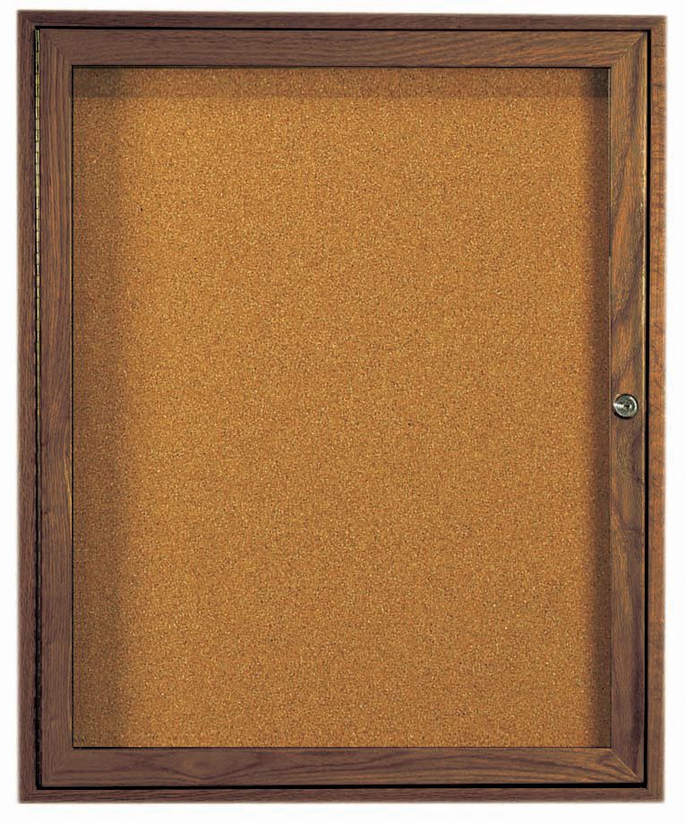 Aarco Stained Walnut Finish Red Oak Enclosed Bulletin Board with Single Door, 36 inch Height x 30 inch Width